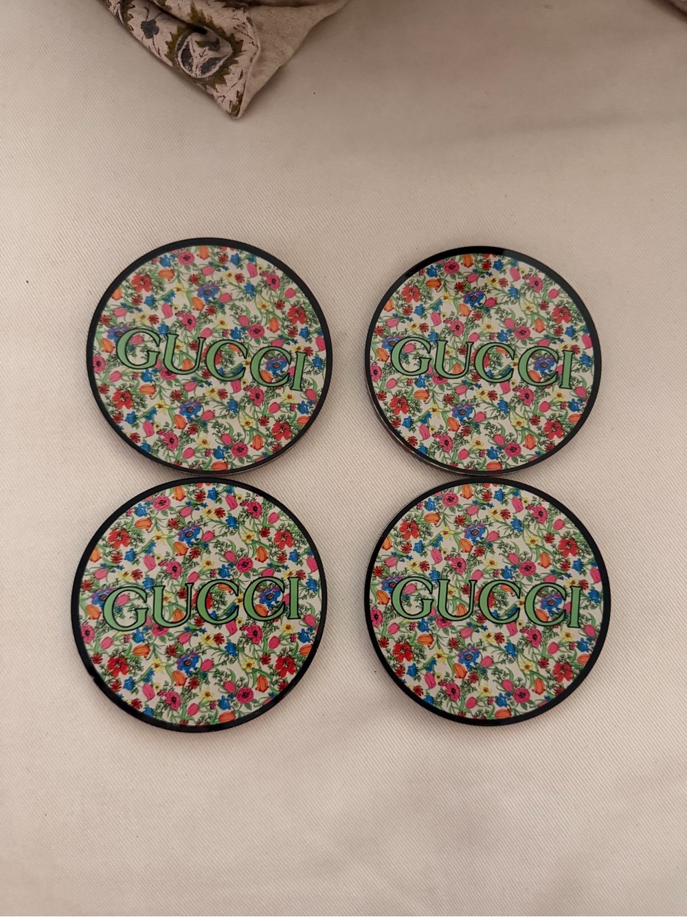 Tart By Taylor “Gucci” Multicolor Floral Logo Coasters - Set of 4